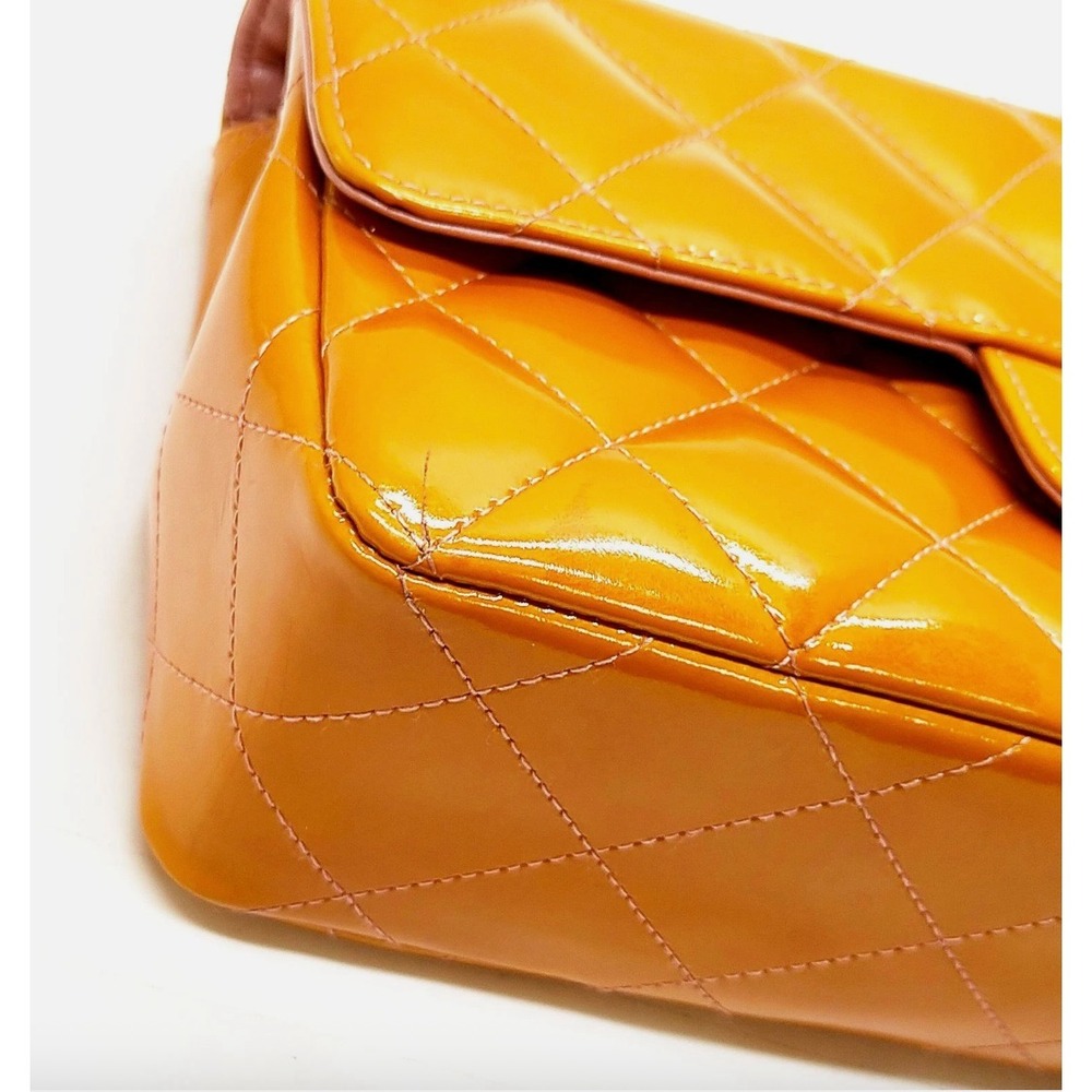 Chanel Patent Calfskin Quilted Mini Rectangular Flap Bag Orange & Pink - Picture 6 of 12